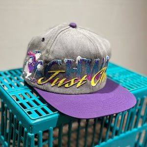 Vintage 90s Streetwear Denim Snapback Hat Cap Gray Purple Schwan’s Man Ice Cream